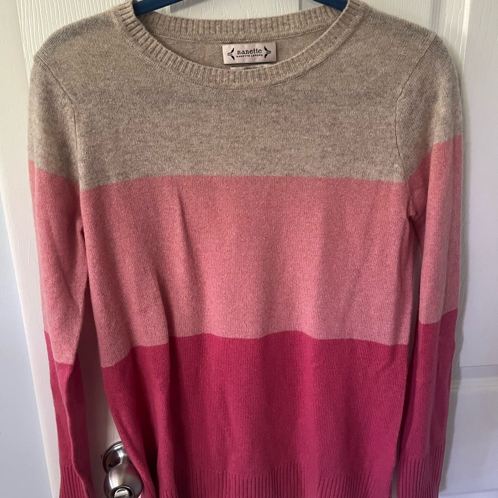 Nanette Lepore Colorblock Cashmere Pink and Gray Sweater